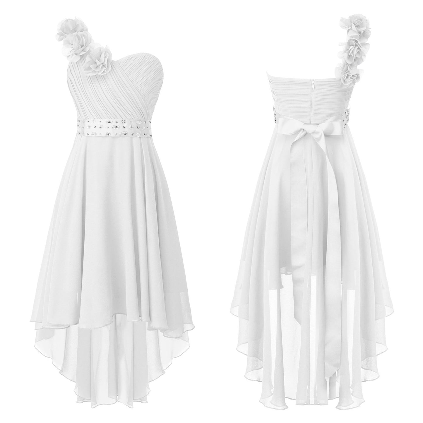 Girls One Shoulder Asymmetrical Hem Dress (Age 6-16 YRS)
