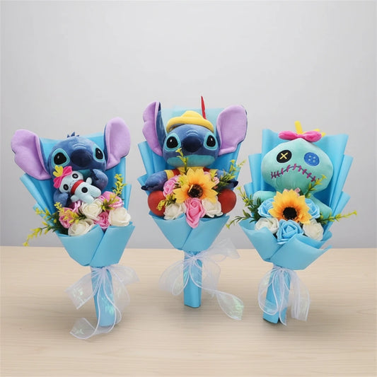 Lilo & Stitch Plush Flower Model Bouquet | Soft Plush Rose Bouquet - Valentines Gift