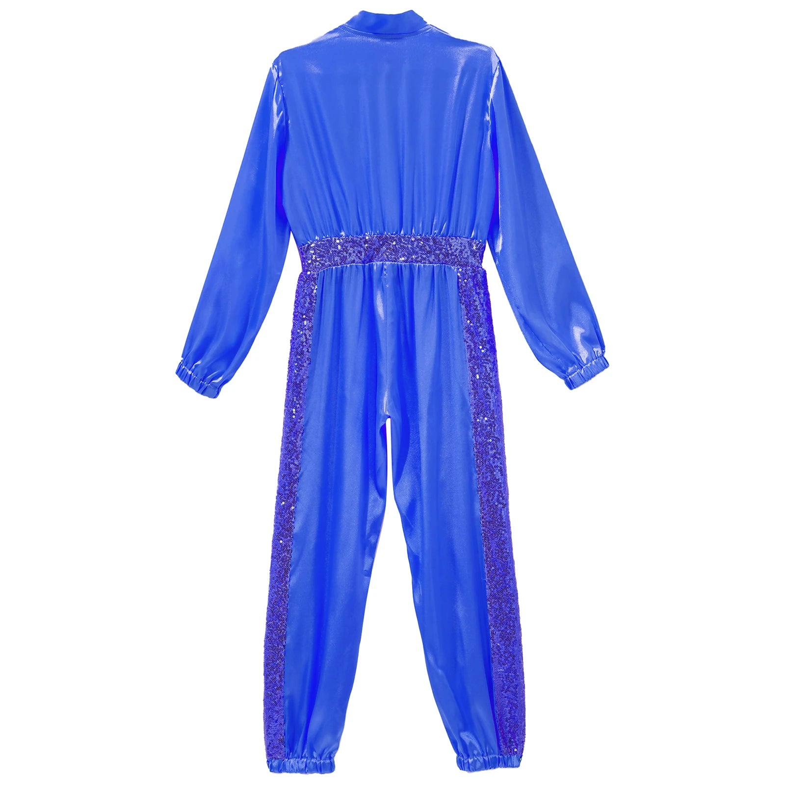 Girls Sequin Satin m Long Sleeve Zipper Jumpsuit (Age 6-16 YRS)