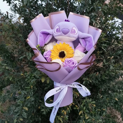 Lilo & Stitch Plush Bouquet – Sunflower & Rose Arrangement