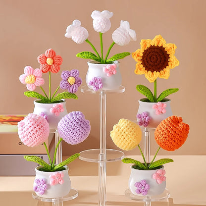 Handmade Knitted Sunflower Tuilp Flowers Desktop Ornament Decoration