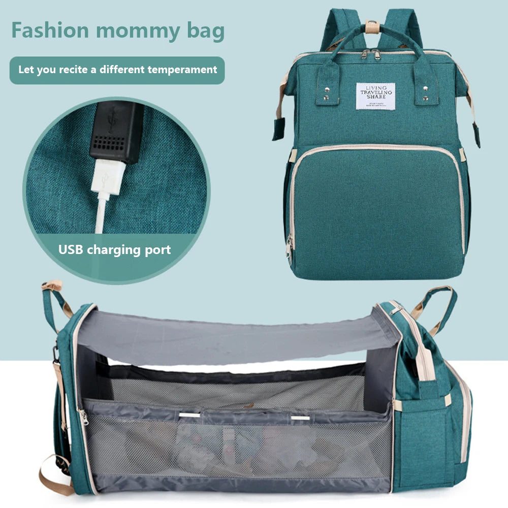 Multi-Functional Baby Diaper Bag Travel Crib