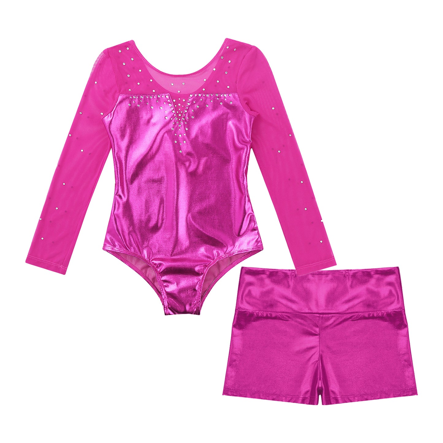 Girls Sparkly Rhinestone Ballet Dance Gymnastics Leotard & Shorts (Age 4-12 YRS)