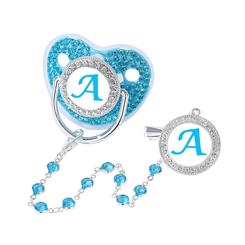 Baby Blue Zircon Rhinestone Luxury Pacifier Dummy Clip A