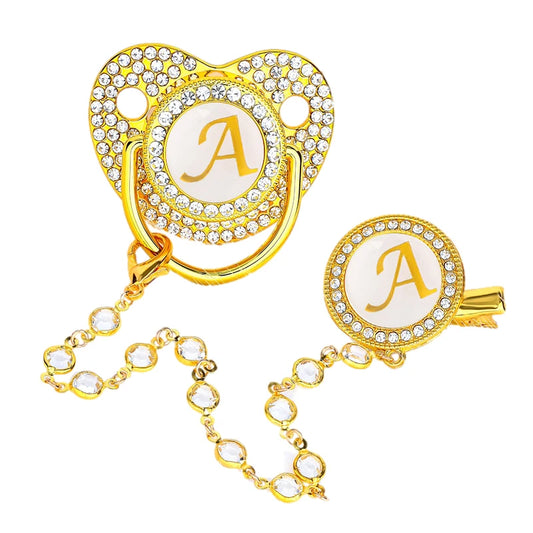 Baby Gold Luxury Zircon Rhinestone Pacifier Dummy Clip