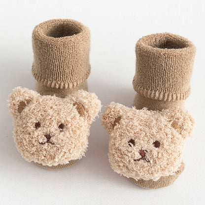 Baby Cotton Thick Bear Non-Slip Socks Khaki 1-3Y