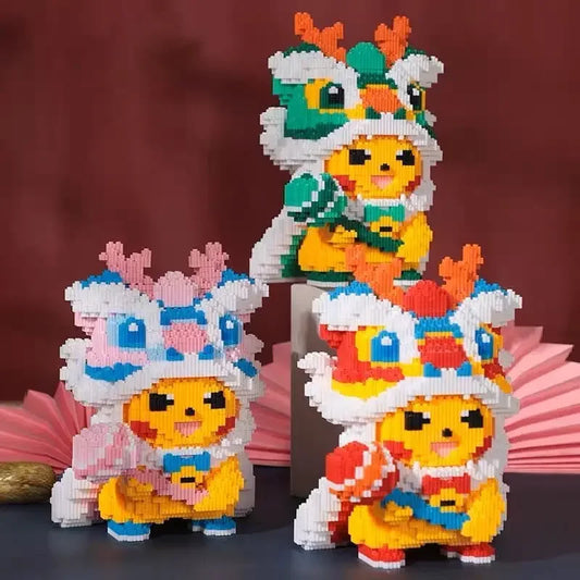 Red Lion Dance Pikachu Building Blocks – 600+ Pieces | Lunar New Year Edition