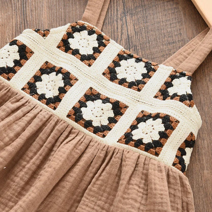 Girls Brown Retro Printed Plaid Camisole Top & Beige Trousers (Age 3-7YRS)