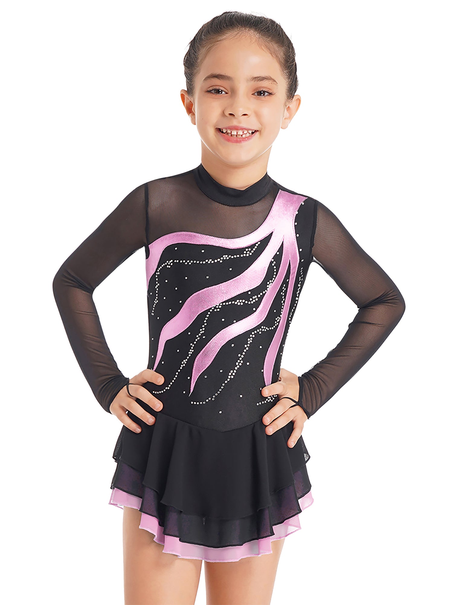 Girls Rhinestone Figure Skating Leotard Dress (Age 6-16 YRS)