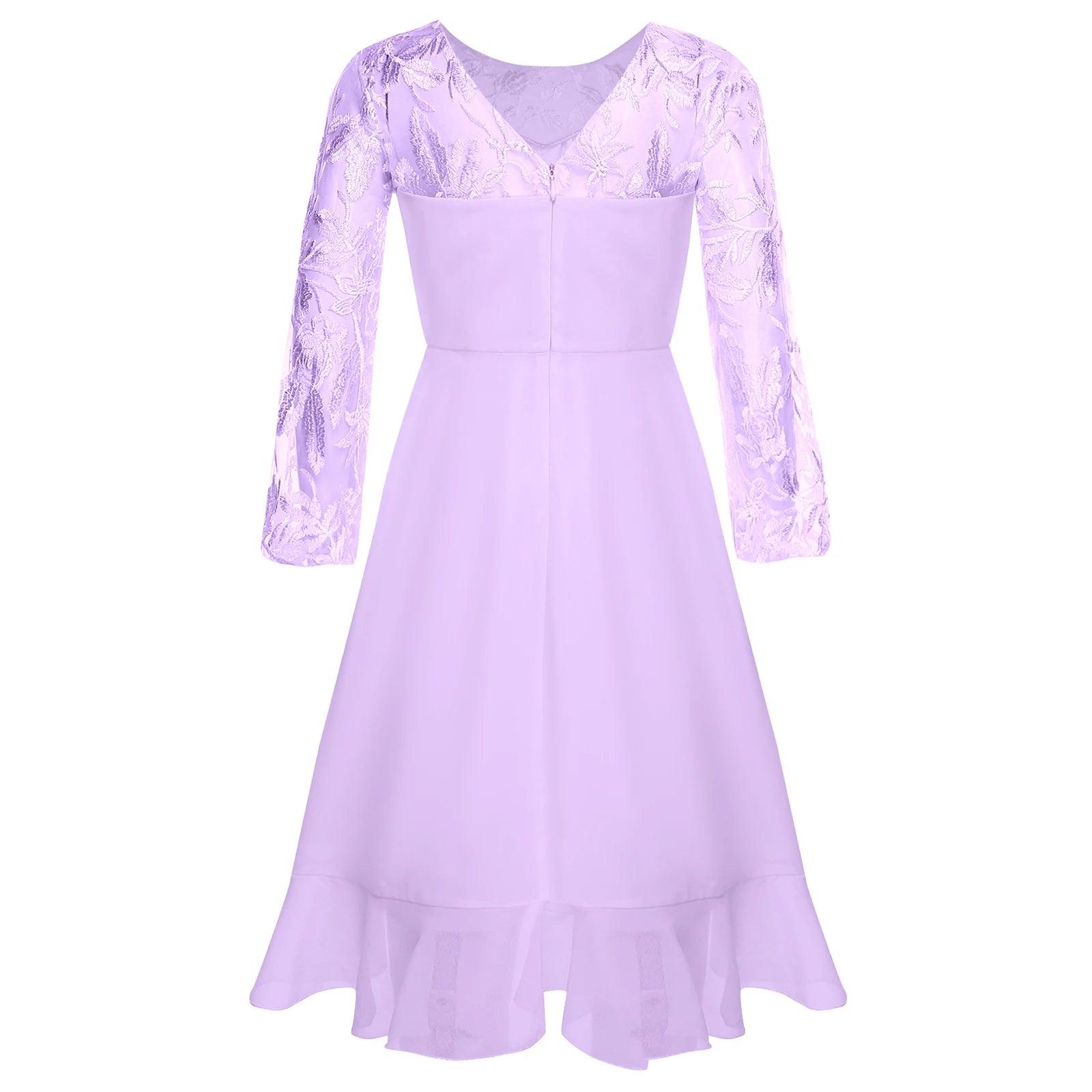 Girls Chiffon Long Sleeve High Waist Mesh Embroidery Dress (Age 8-16 YRS)