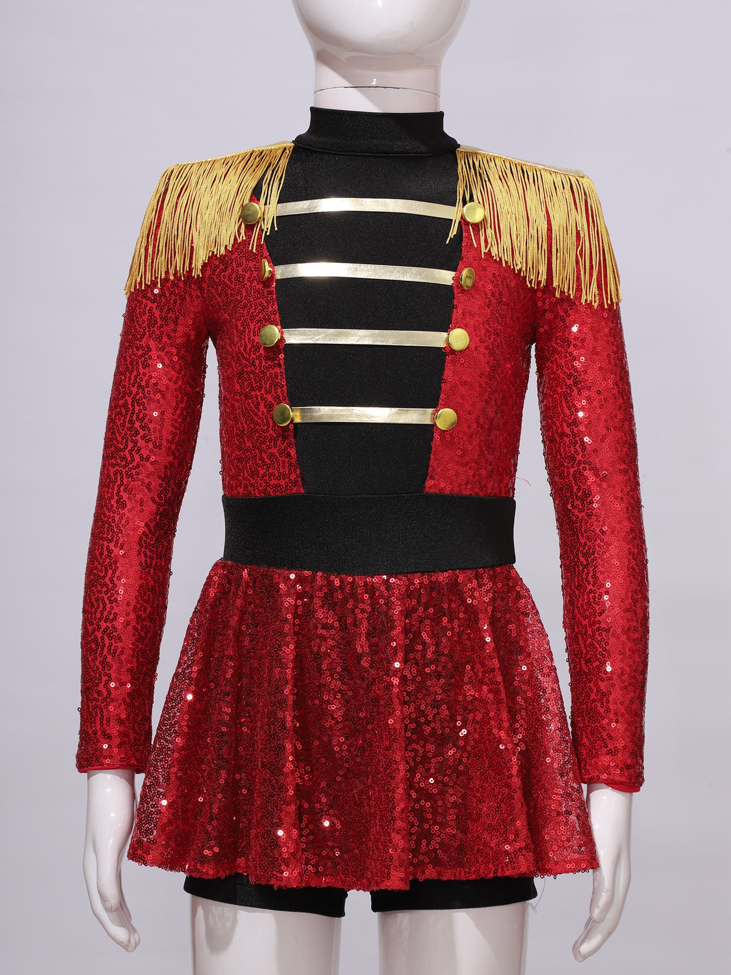 Girls Halloween Circus Ringmaster Costume Long Sleeve Sequin Leotard Dress (Age 6-14YRS)