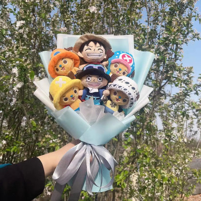 Plush One Piece Tony Tony Chopper Monkey D. Luffy & Trafalgar Law Stuffed Toy Flower Bouquet