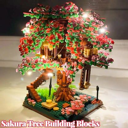 Mini Sakura Tree Building Blocks Set DIY Cherry Blossom Bricks with Light Treehouse