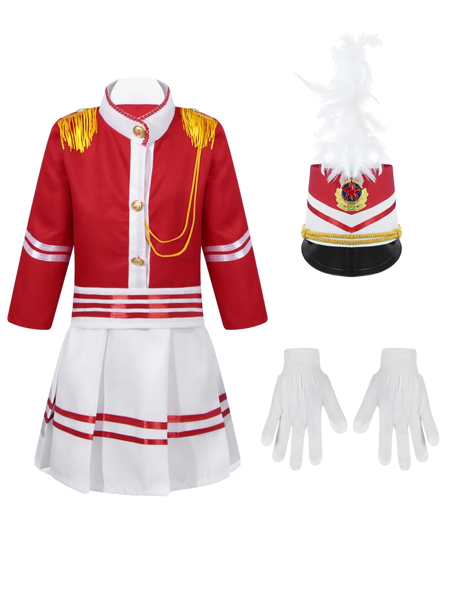 Boys/Girls Nutcracker Drum and Trumpet Team Costume (Age 4-12YRS) Red B