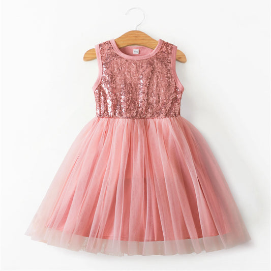 Girls Sequin Tulle Dress (Age 3-7YRS) Pink