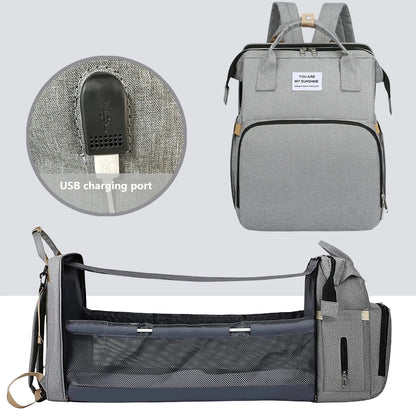 Multi-Functional Baby Diaper Bag Travel Crib Grey