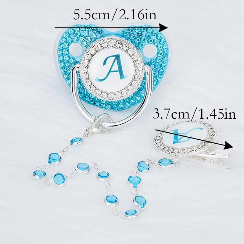 Baby Blue Zircon Rhinestone Luxury Pacifier Dummy Clip