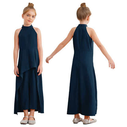 Girls Elegant Sleeveless High-Low Skirted Jumpsuit (Age 6-16YRS)