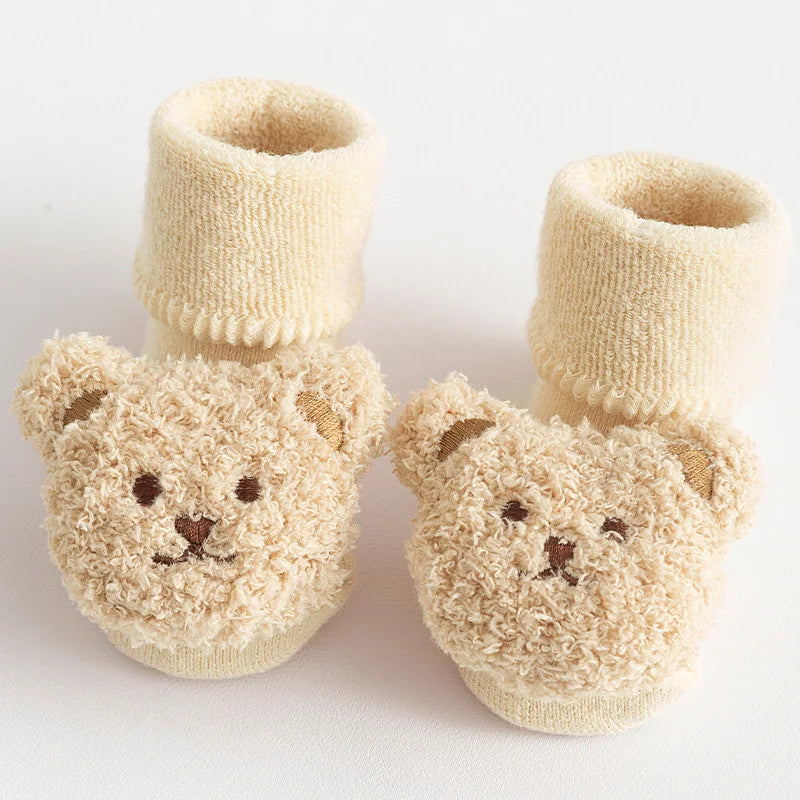 Baby Cotton Thick Bear Non-Slip Socks Beige 1-3Y