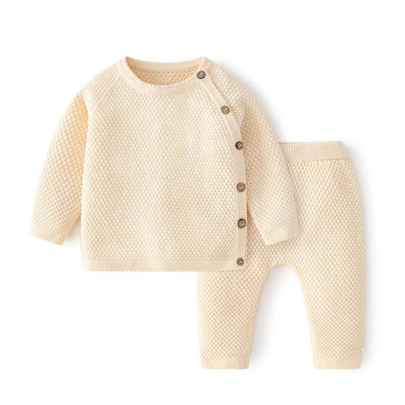 Baby Girls/Boys Cotton Tops & Trousers Knitted Set (Age Newborn-3YRS) Beige