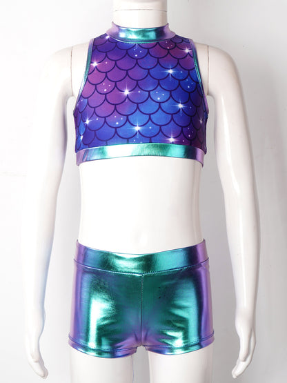 Girls Dance Costume Sequin Crop Top & Shorts Set (Age 6-12 YRS)