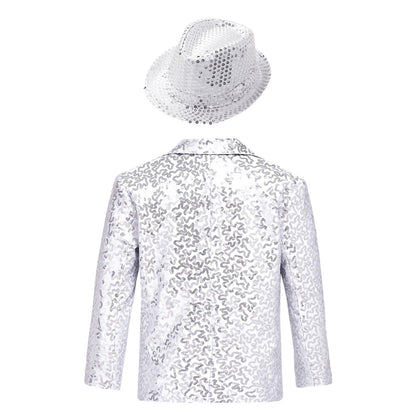 Boys Sequin Dance Tuxedo Jacket Suit & Fedora Hat (Age 6-16 YRS)