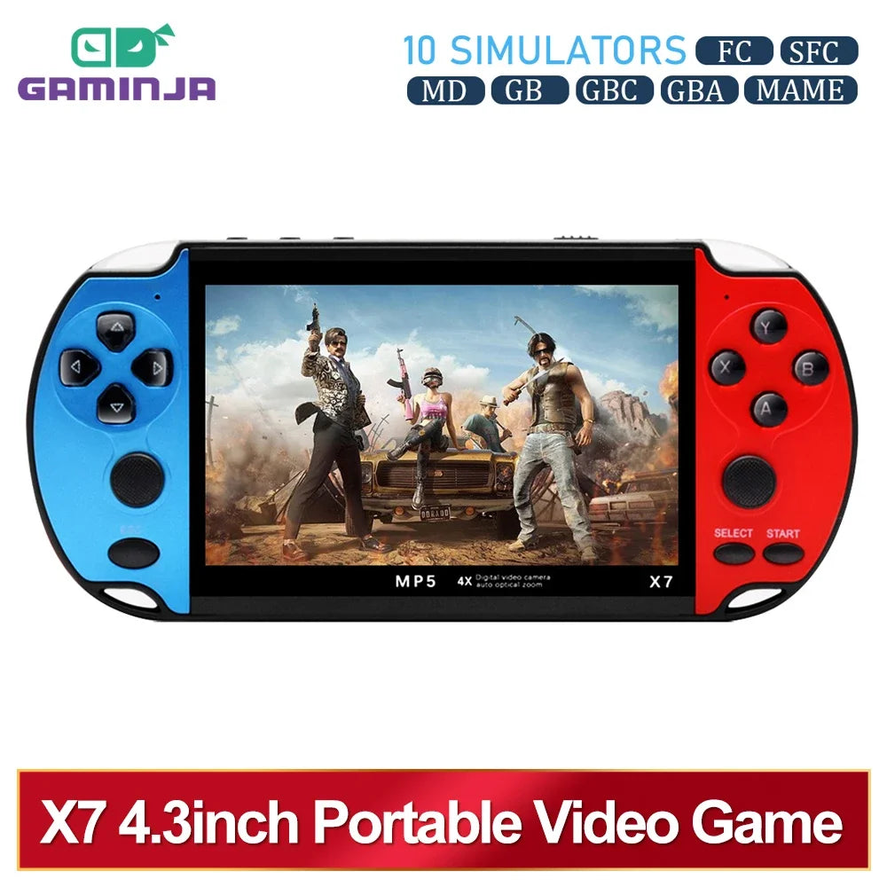 Gaminja X7 Handheld Game Console – 4.3" IPS Screen | Built-In 10,000 Retro Games | GBA, GBC, NES Compatible