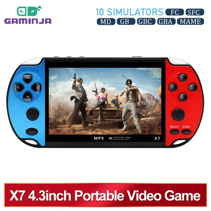 Gaminja X7 Handheld Game Console – 4.3" IPS Screen | Built-In 10,000 Retro Games | GBA, GBC, NES Compatible