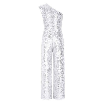 Girls Sequin One Shoulder Jumpsuit (Age 6-16YRS)