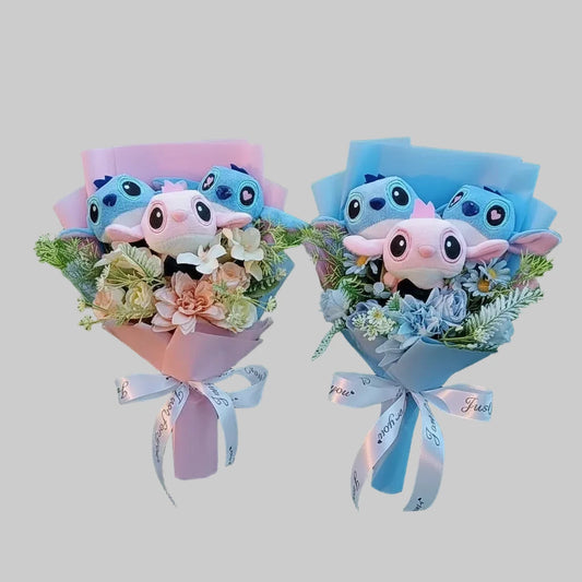 Disney Lilo & Angel Plush Bouquet | Cute Anime Stitch Plush Dolls - Valentines Gift