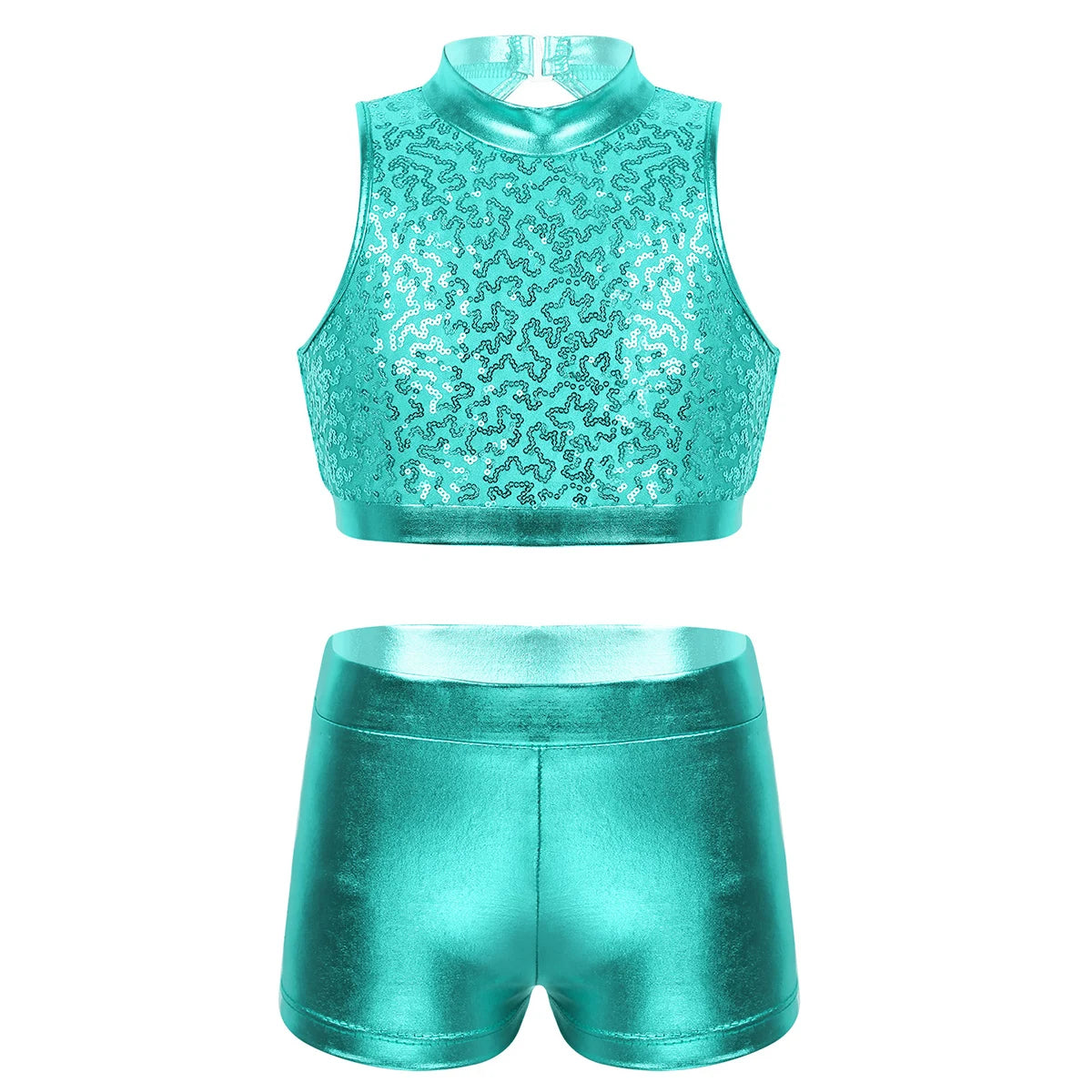 Girls Dance Costume Sequin Crop Top & Shorts Set (Age 6-12 YRS)