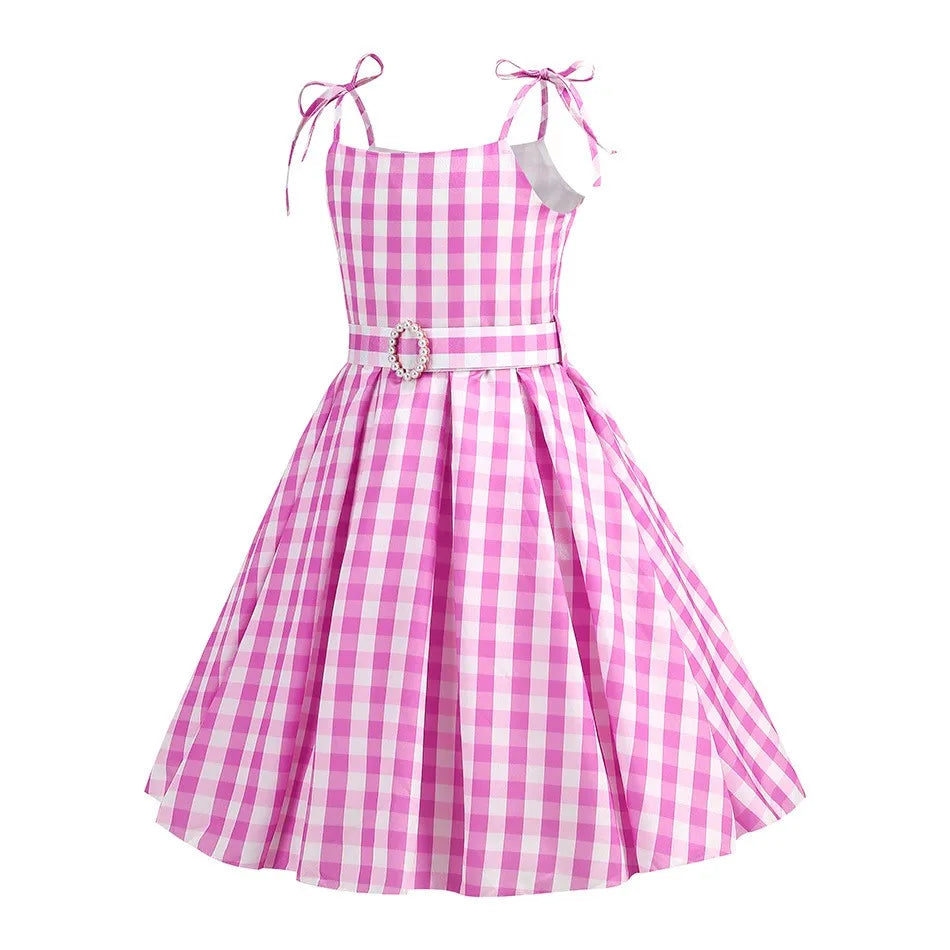 Girl Pink Barbi Plaid Dress With Accessories (Age 24M-12 YRS)