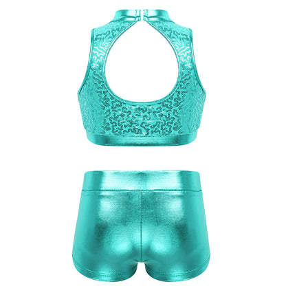Girls Dance Costume Sequin Crop Top & Shorts Set (Age 6-12 YRS)