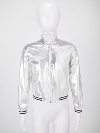Girls Metallic Long Sleeve Zipper Jacket (Age 6-16 YRS)