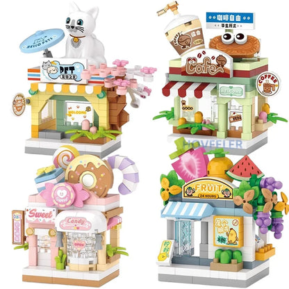A Miniature DIY Building Blocks Restaurant Dessert Coffee Store