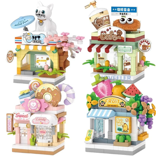 A Miniature DIY Building Blocks Restaurant Dessert Coffee Store