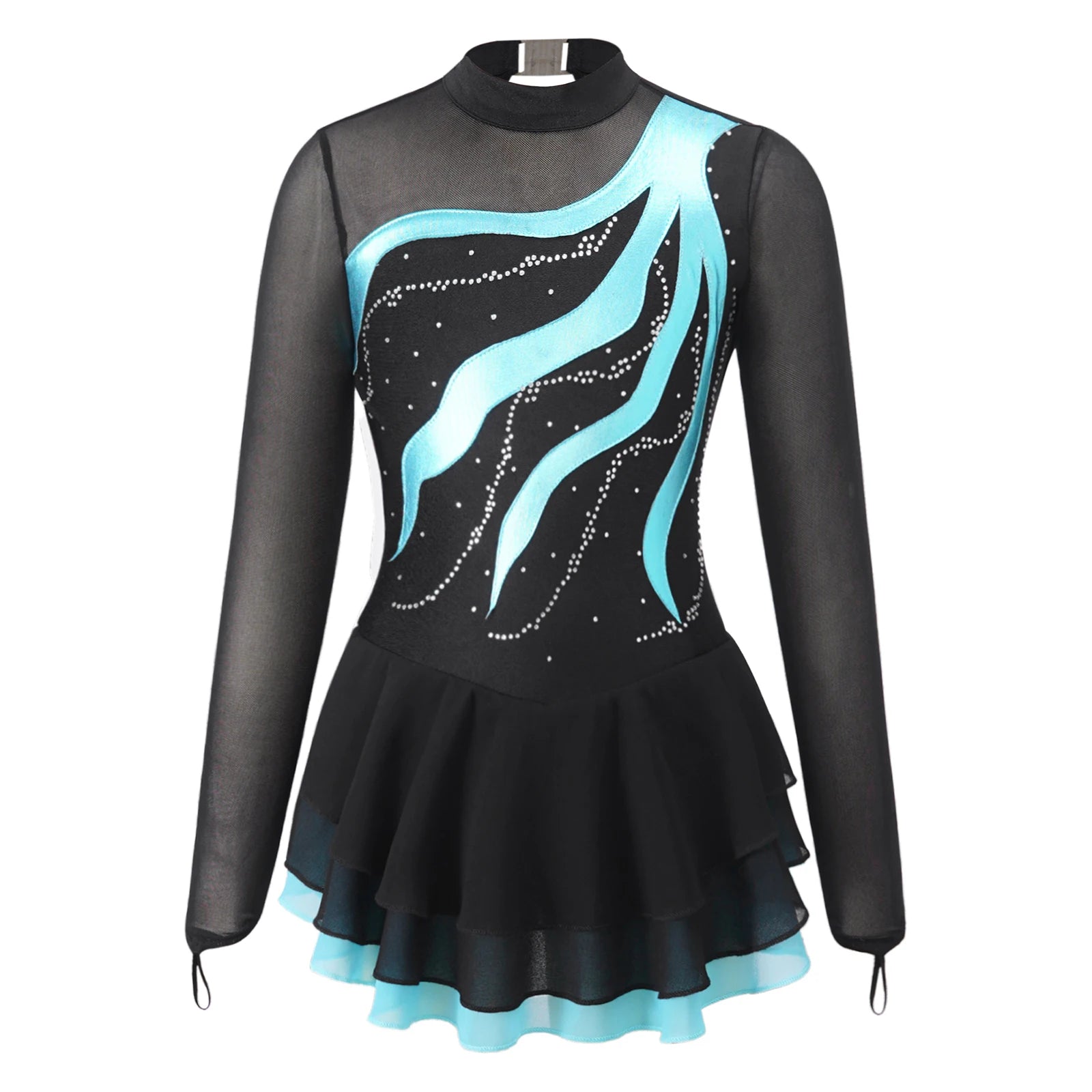 Girls Rhinestone Figure Skating Leotard Dress (Age 6-16 YRS) Lake Green