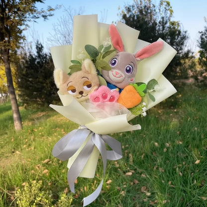 Zootopia Plush Bouquet – Judy Hopps & Nick Wilde | Handmade Plush Flower Arrangement • Birthday, Christmas & Valentine’s Gift 2-32cm