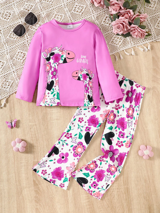 Girls Long-Sleeved T-shirt & Flared Trousers Set (Age 4-7YRS)