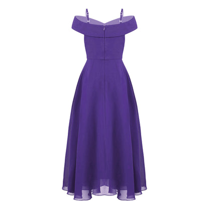 Girls Chiffon Off-the-Shoulder Adjustable A-Line Dress (Age 4-16 YRS)