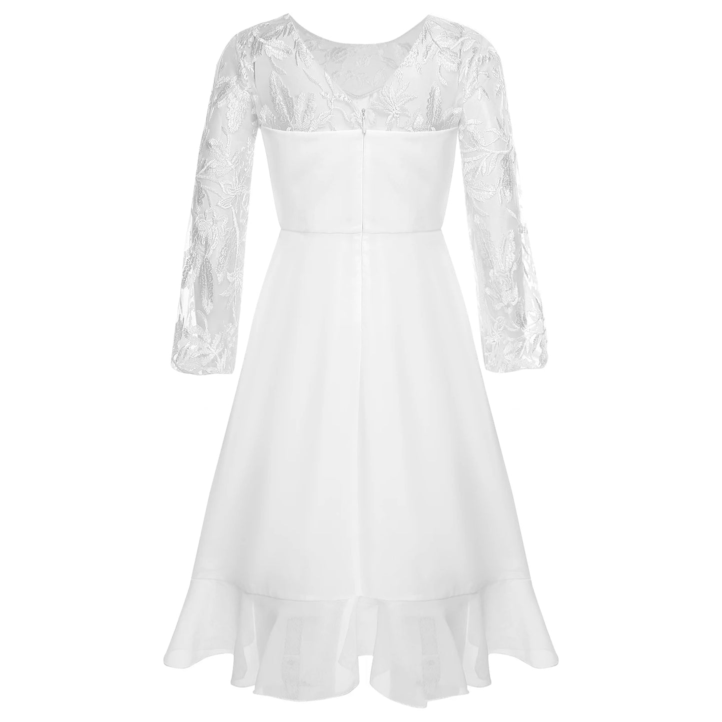 Girls Chiffon Long Sleeve High Waist Mesh Embroidery Dress (Age 8-16 YRS)