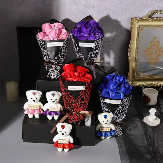 Artificial Rose Bouquet Bear Gift Box - Christmas Birthday Valentines