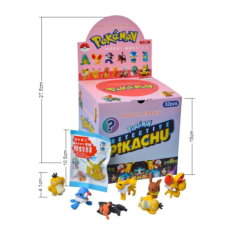 Blind Box Figures - Labubu & Pokémon Erasers- 32 Pack