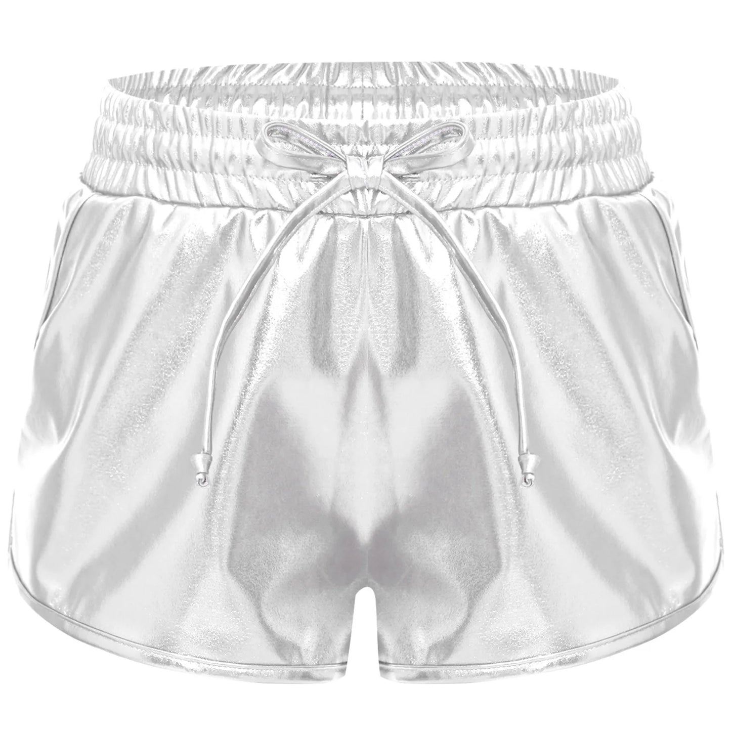 Girls Metallic Drawstring Shorts (Age 3-12 YRS) Silver