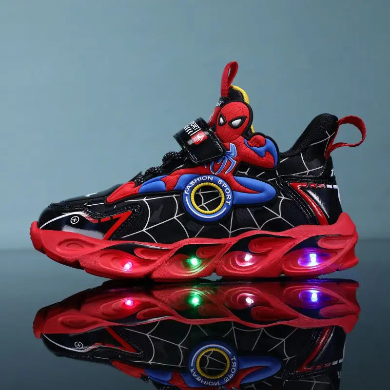 Spiderman Boys LED Light-Up Sneakers – Cartoon Sports Shoes