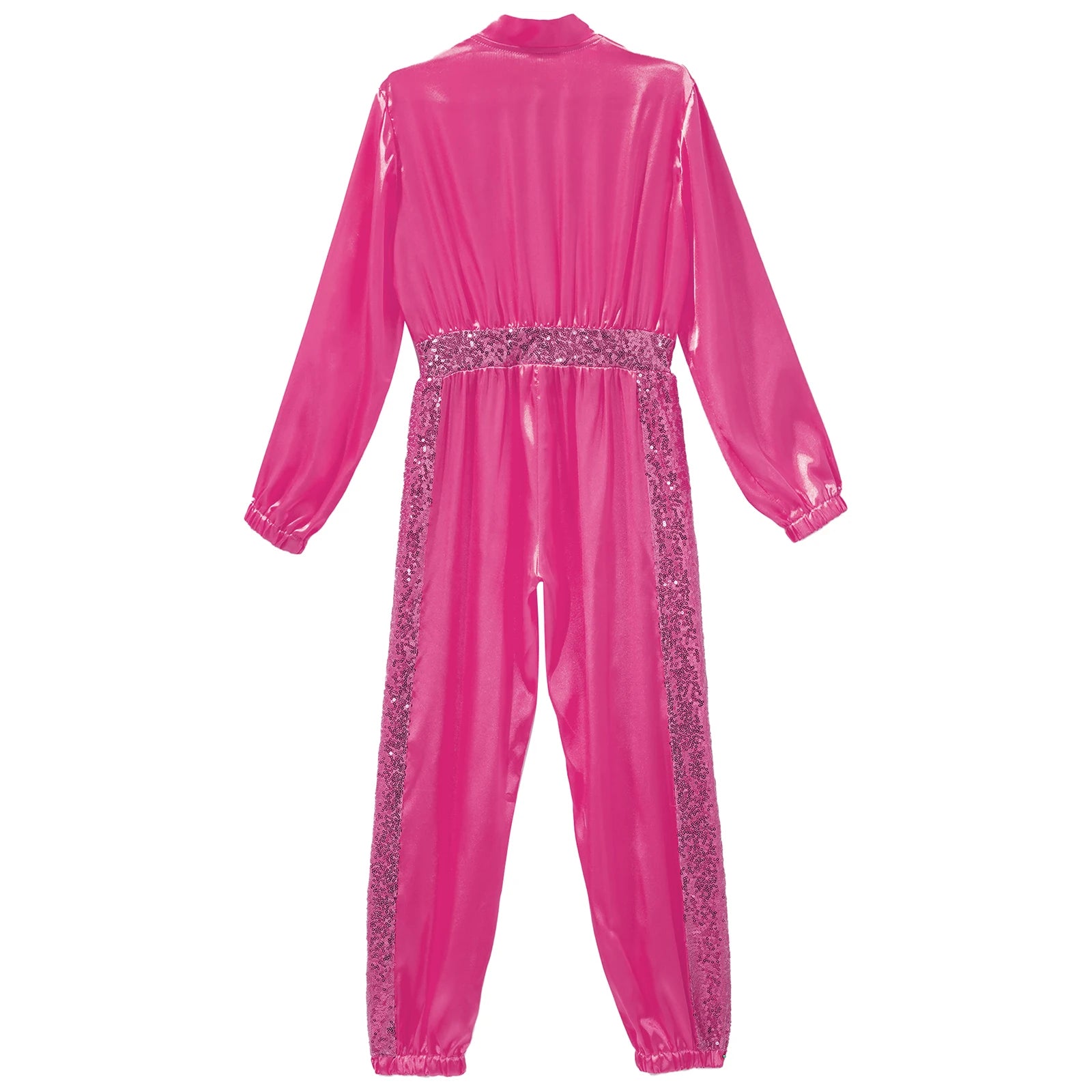 Girls Sequin Satin m Long Sleeve Zipper Jumpsuit (Age 6-16 YRS)