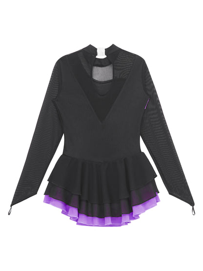 Girls Rhinestone Figure Skating Leotard Dress (Age 6-16 YRS)