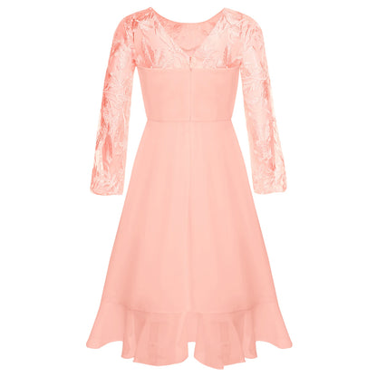 Girls Chiffon Long Sleeve High Waist Mesh Embroidery Dress (Age 8-16 YRS)