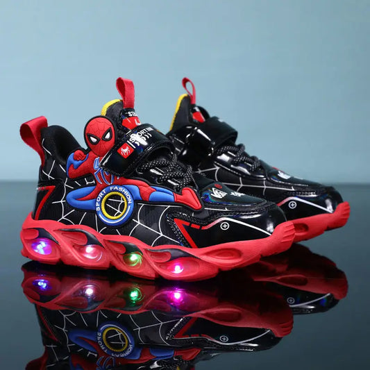 Spiderman Boys LED Light-Up Sneakers – Cartoon Sports Shoes