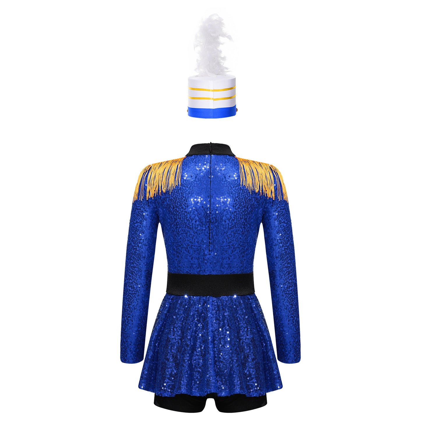 Girls Halloween Circus Ringmaster Costume Long Sleeve Sequin Leotard Dress (Age 6-14YRS)